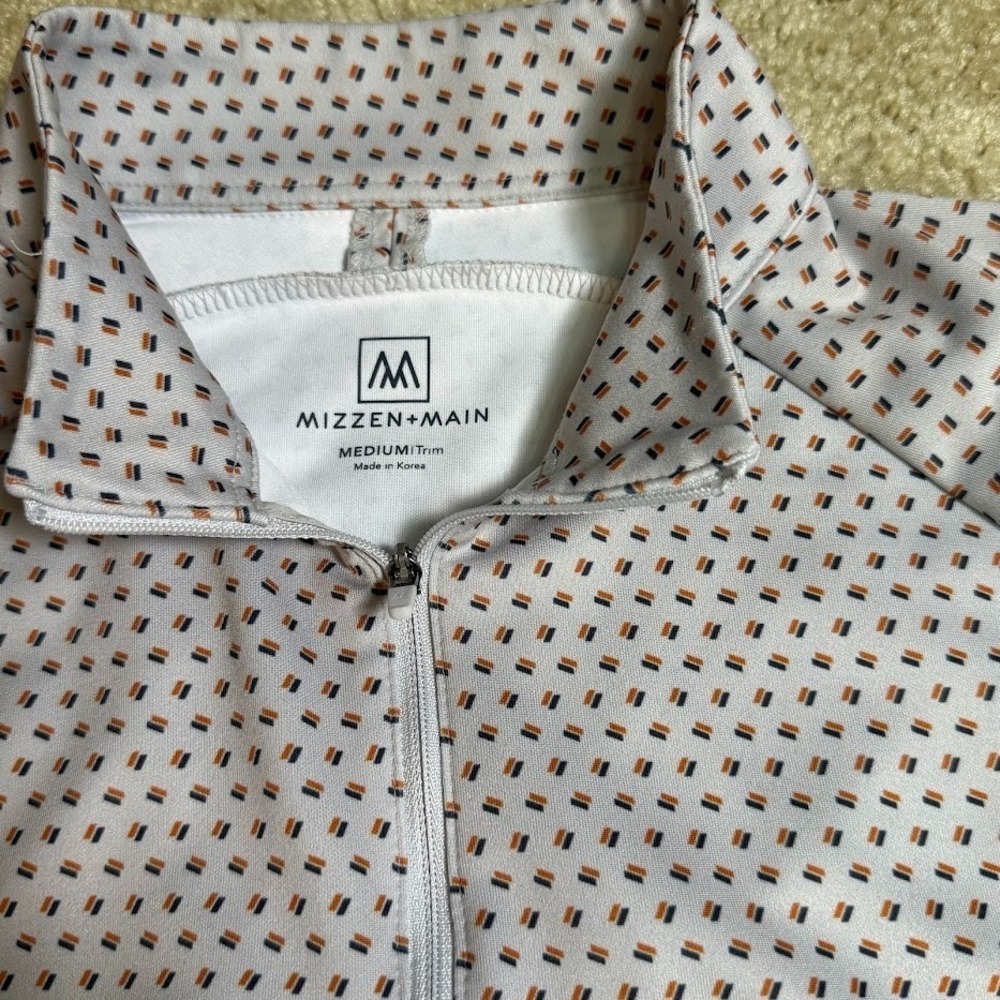 Mizzen Main Pullover Mens M Trim Gray Orange Geometric 1/4 Zip